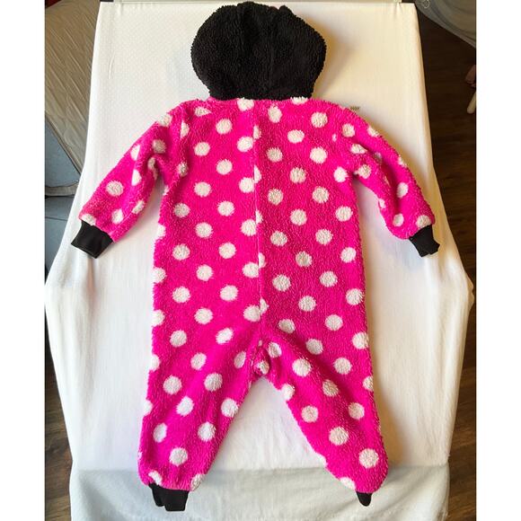 Disney Little Girl Fuzzy Sleeper with Hoodie & Zipper size 12M Pink Minnie Mouse - Picture 6 of 6